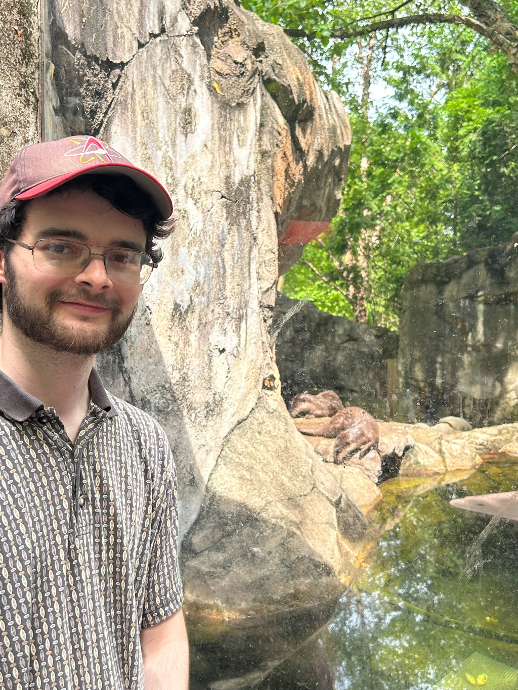 Picture of person with otters in background