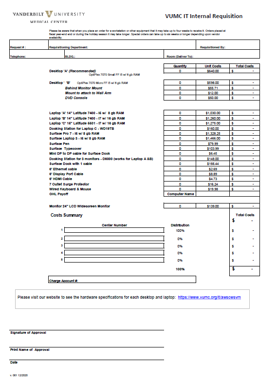 VUMC IT Internal Requisition Form | VUMC Information Technology